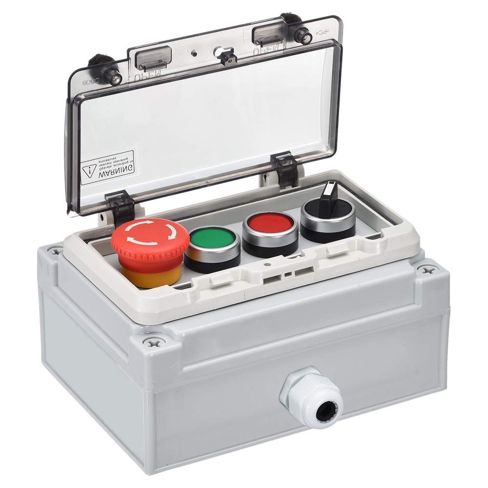 IP67 Waterproof ABS Push Button Box with Green Red Signal and E-Stop Buttons