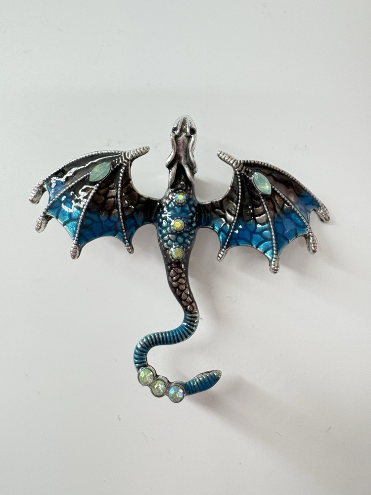 Blue Dragon Wing Brooch Enamel Flying Animal Pin Jewelry