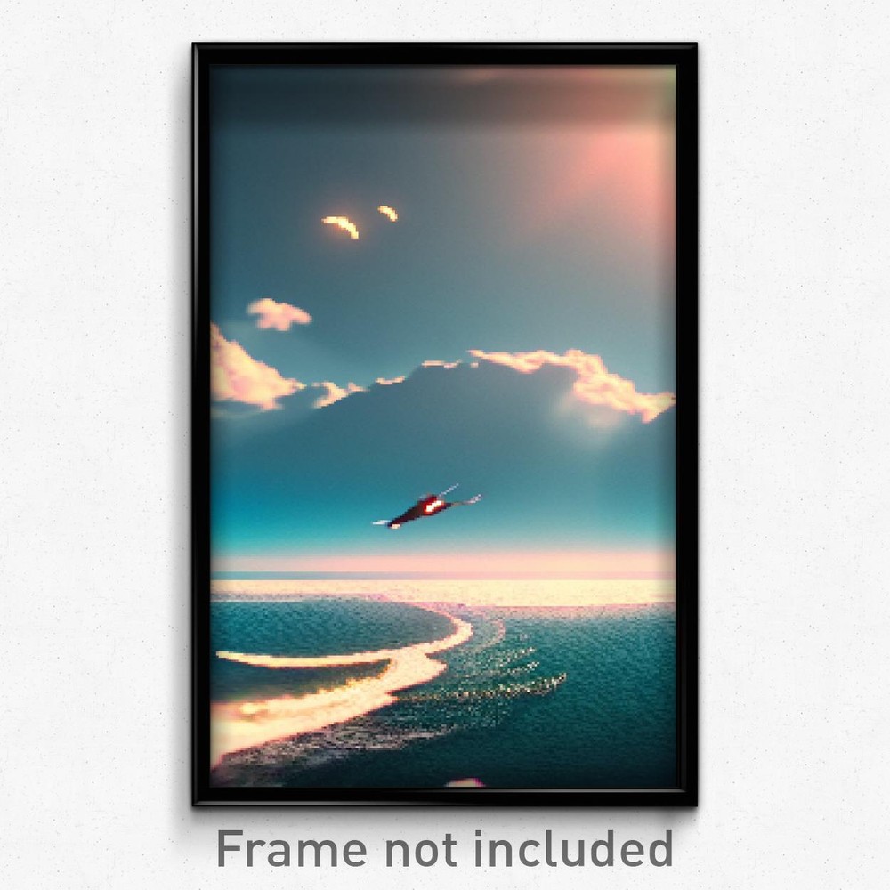 8 Bit Psychedelic Pixel Art Poster - Flying Ocean Trippy Video Game Print