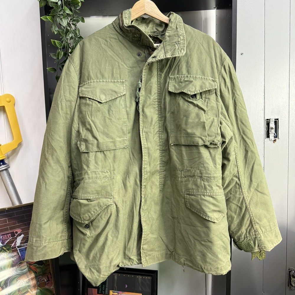 Vintage M-65 Field Jacket Medium Cold Weather Coat OG-107 Button With Liner