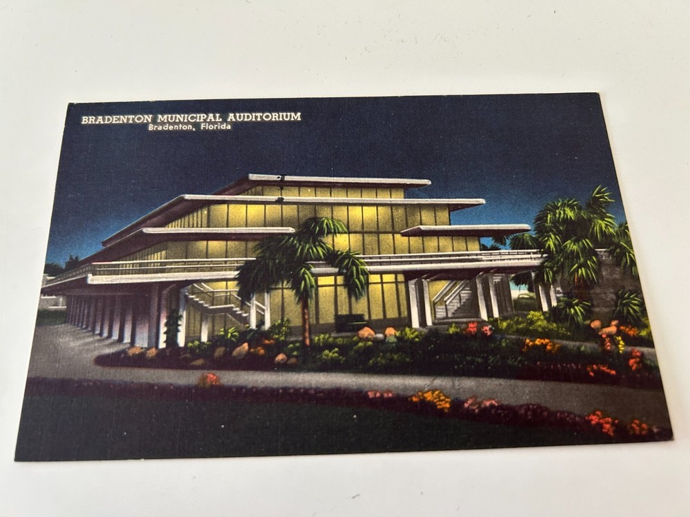 Bradenton Municipal Auditorium Bradenton Florida FL Night Scene Postcard