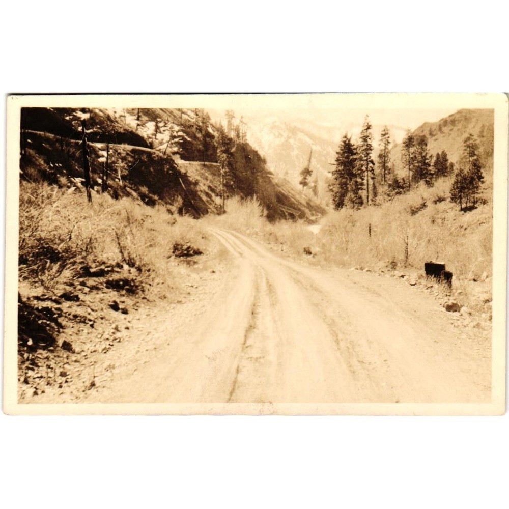 Vintage AZO RPPC Mountain Road Canyon Real Photo Postcard Sepia Landscape c1910