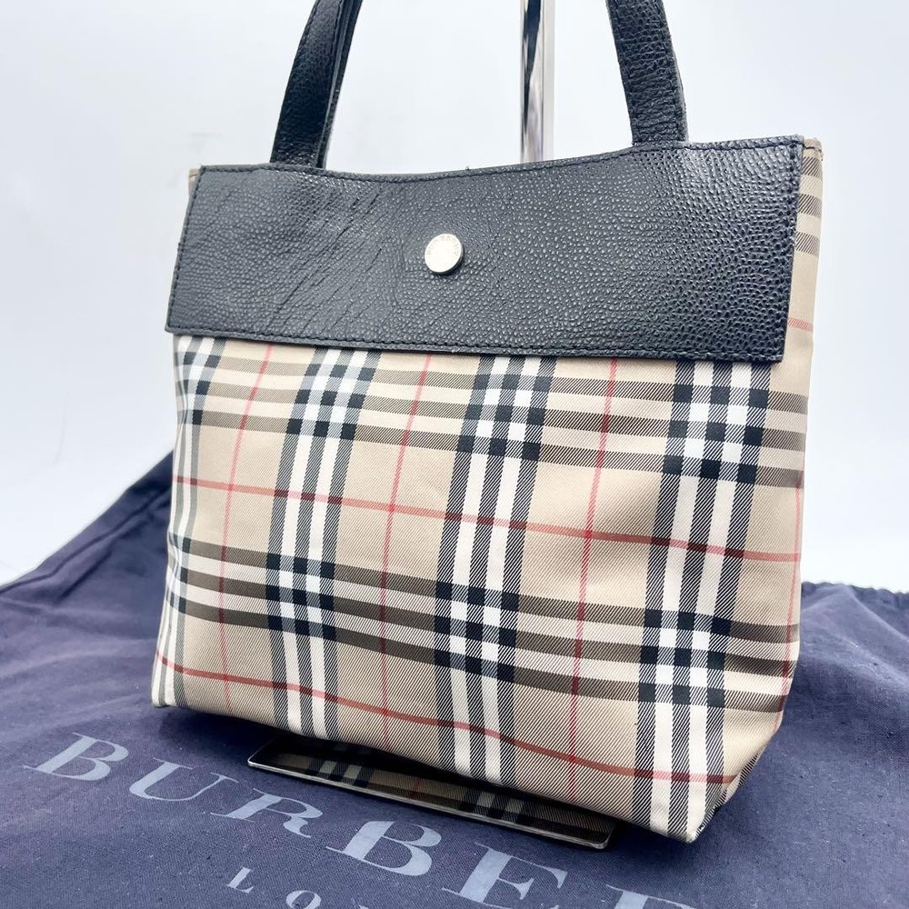 Burberry Nova Check Nylon Mini Tote Bag Brown Beige Black Authentic Used