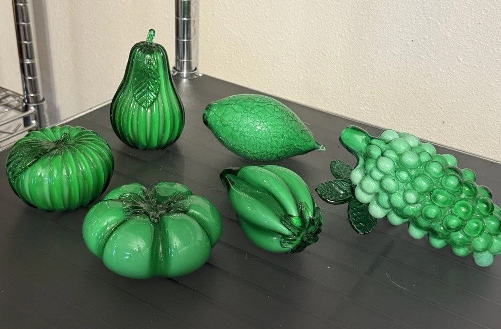 Vintage Murano-style hand-blown glass fruits and vegetables Set of 6