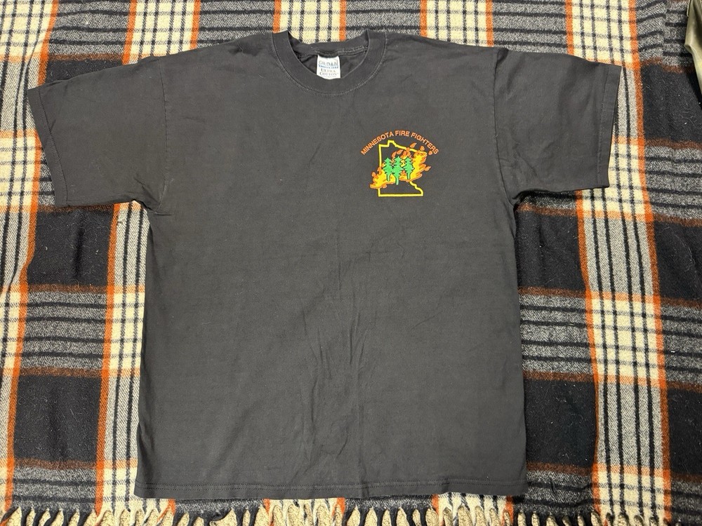 VIntage Minnesota Fire Fighters Department T Shirt XL Black 90s Graphic