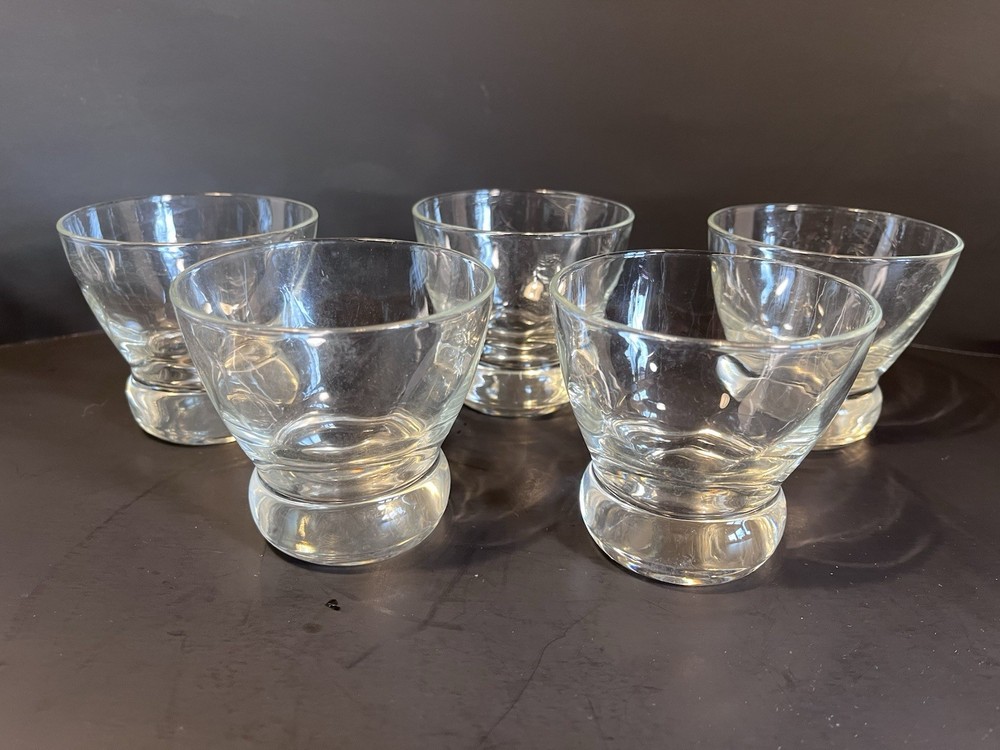 5 Clear Eva Zeisel Swirl Optic Weighted Lowball Whiskey Glasses MCM Barware Vtg