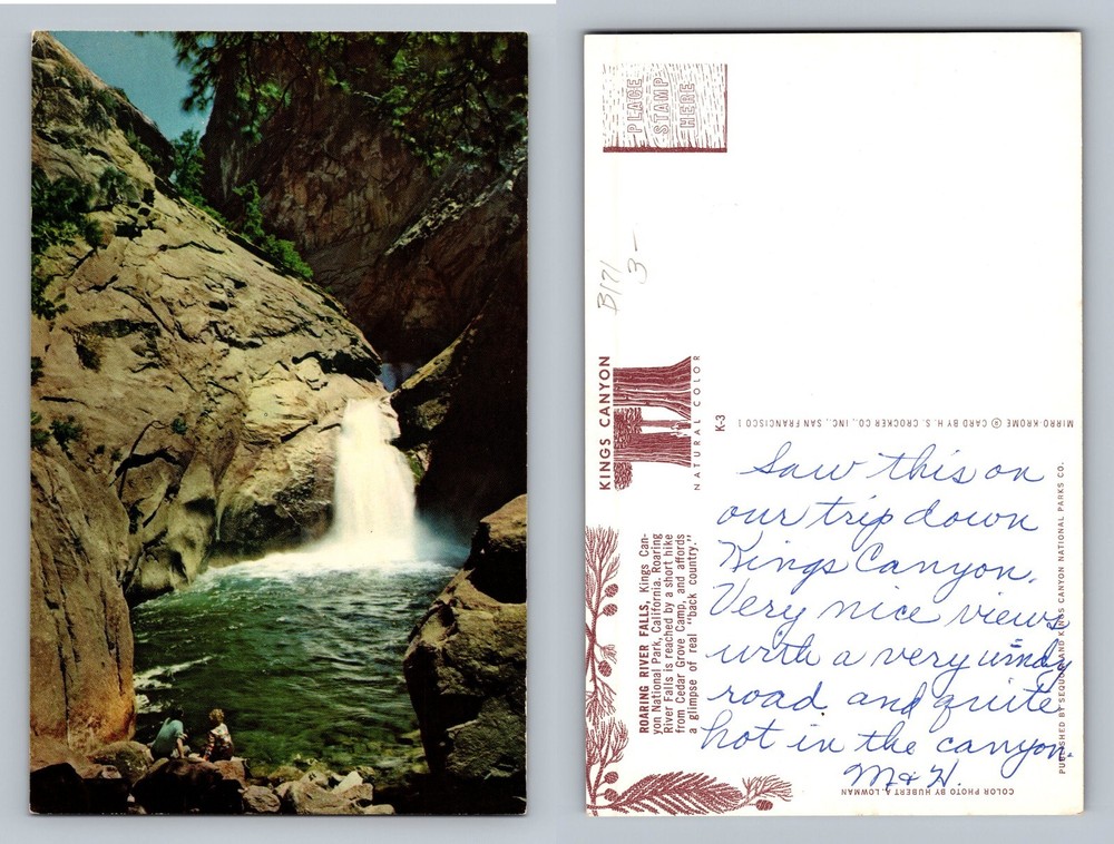 Kings Canyon, CA-California, Roaring River Falls Card View Vintage Postcard