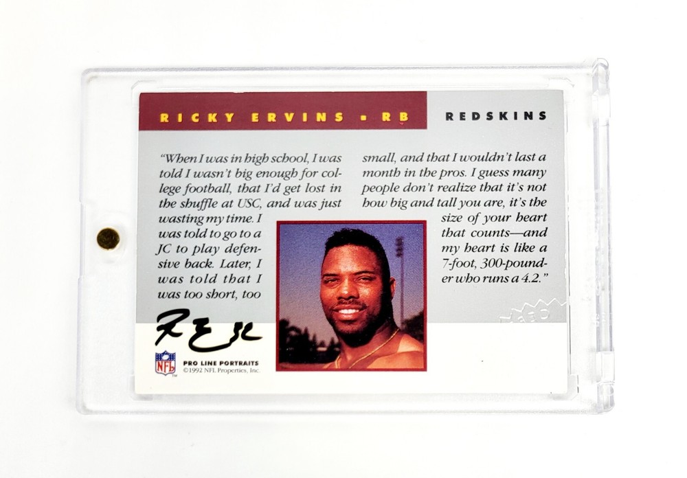 Autograph #32 Inscp 1992 Proline Portraits Ricky Ervins Auto Washington Redskins