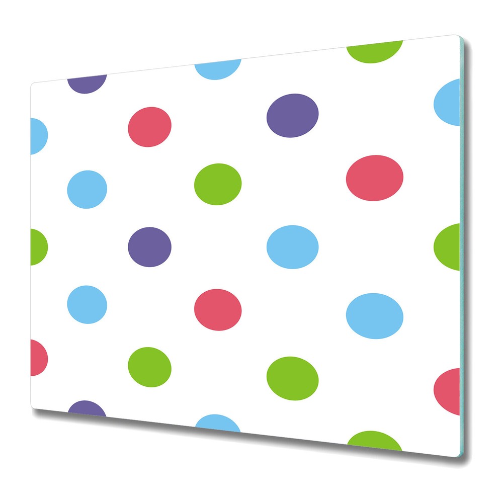 Tempered Glass Kitchen Chopping Board Big polka dots Colourful purple and green