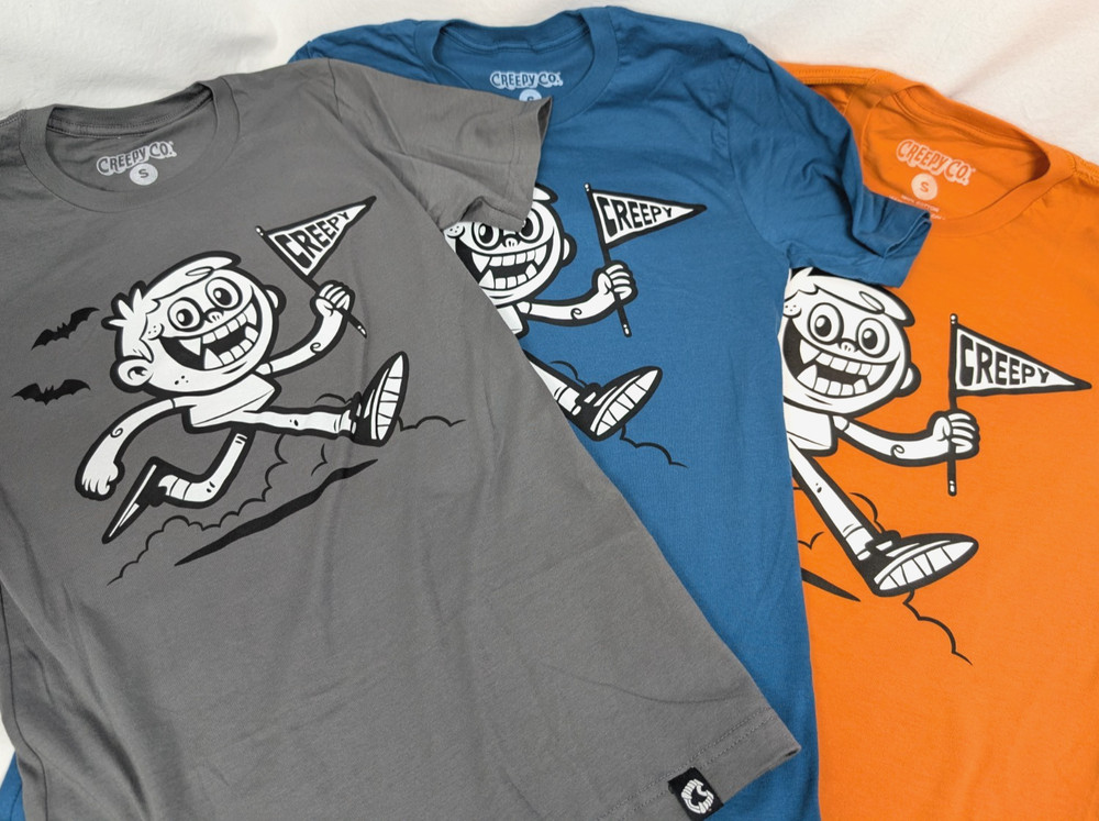 NEW Creepy Co. Bosco Bloodworth PENNANT Tee T-Shirt- Orange Gray or Teal Sm-4XL