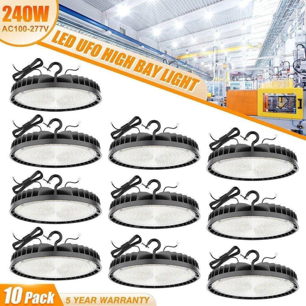 10PC 240W UFO Led High Bay Light Commercial Warehouse Factory Shop Fixture 5000K