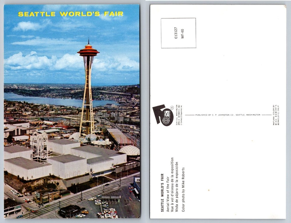 1962 Seattle World's Fair Space Needle Aerial View Vintage Postcard