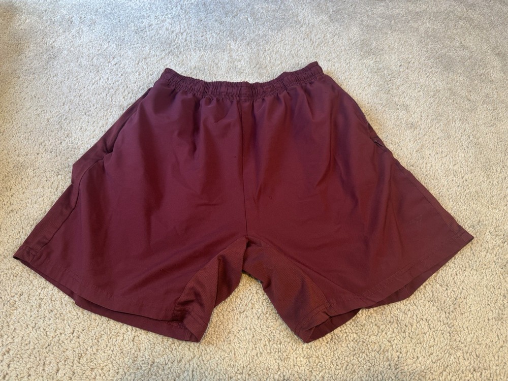 Gymshark Men's Maroon Athletic Shorts L Drawstring Elastic Waist Pockets Gym