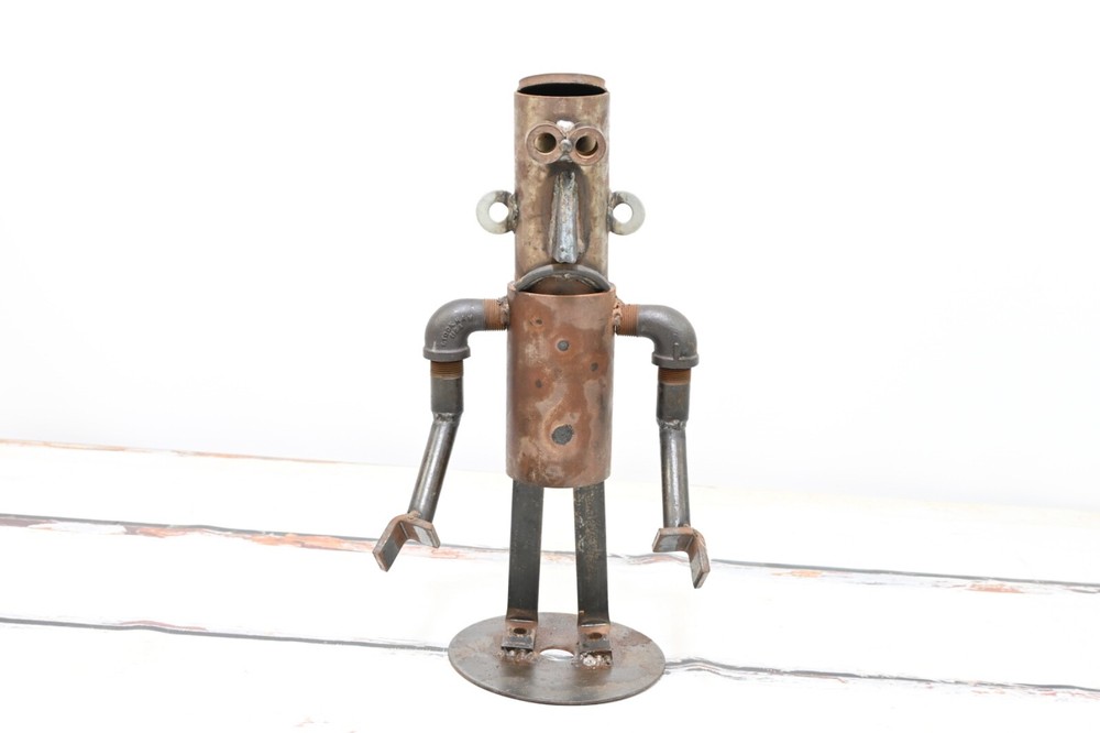 Folk Art Piece Vintage Abstract Robot Sculpture - Made With Misc Salvaged Hardwa-image