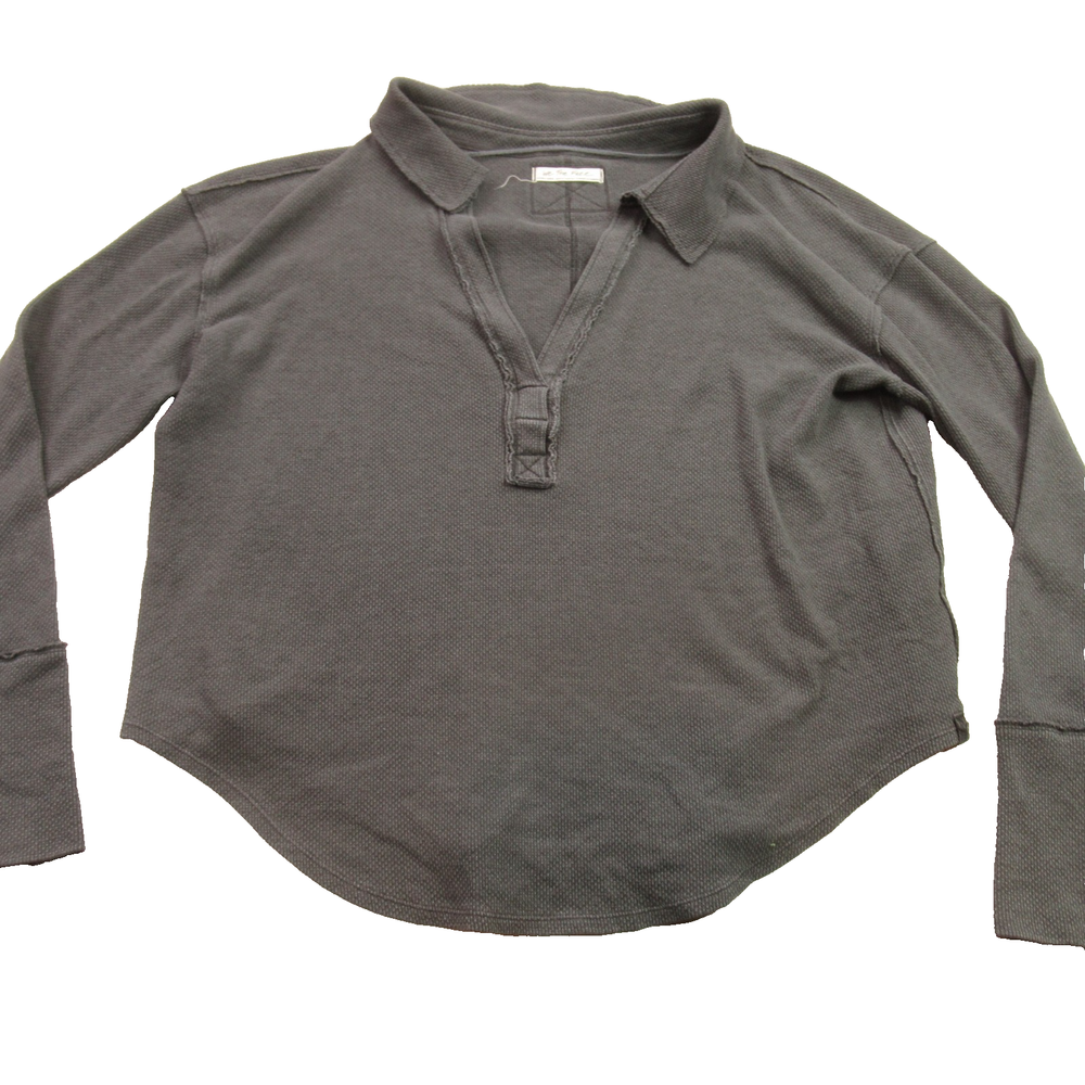 W The Free Shirt Womens XL Collar Pullover Long Sleeve Gray Casual Lightweight