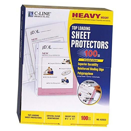 Top Loading Heavyweight Poly Sheet Protectors, Clear, 8.5 x 11 Inches, 100