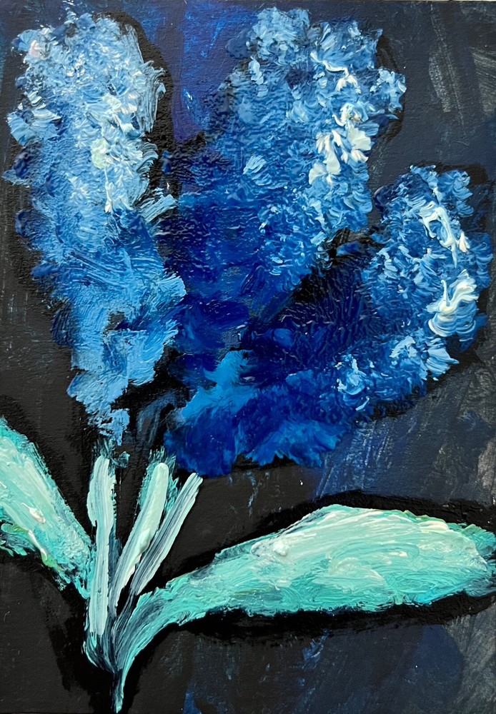 Blue Lilac Oil Painting Lilac Art Original Signed Miniature Blue Floral Artwork