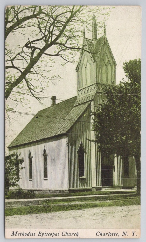 Methodist Episcopal Church Charlotte NY 1908 Postcard Batavia Post Card Co.