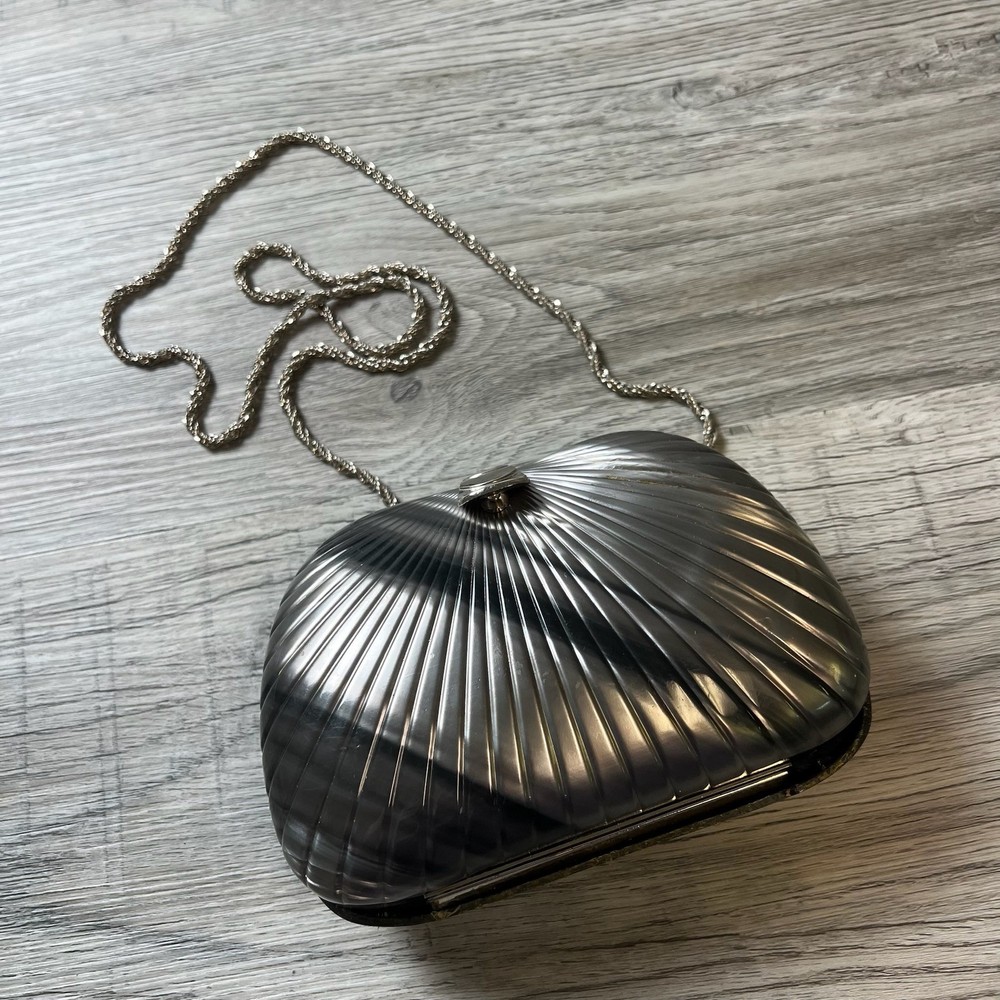 Delill Shell Clutch Bag Womens Small Gunmetal Vintage Italian Evening Purse