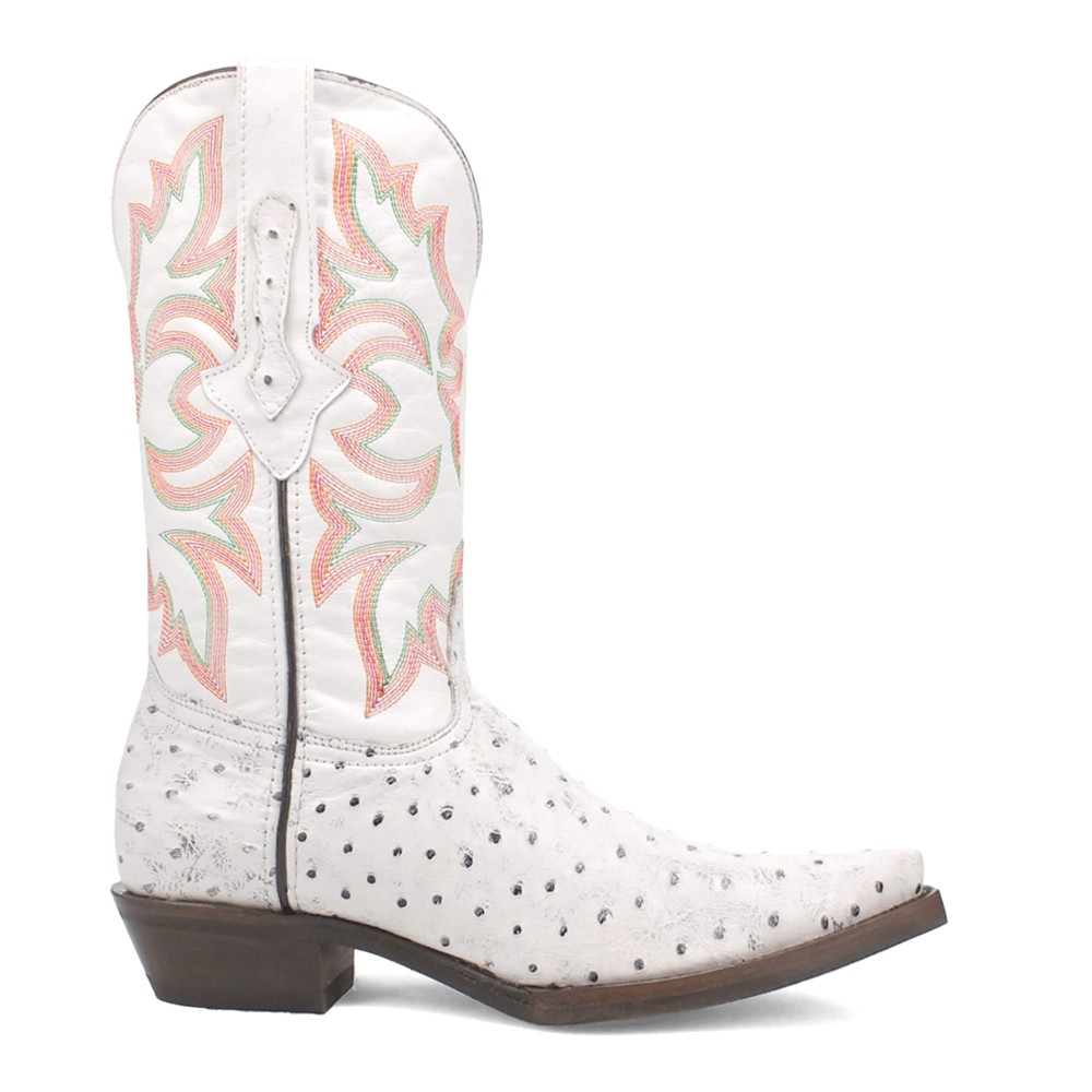Dingo Outlaw Embroidered Ostrich Snip Toe Cowboy Boots in White for Men