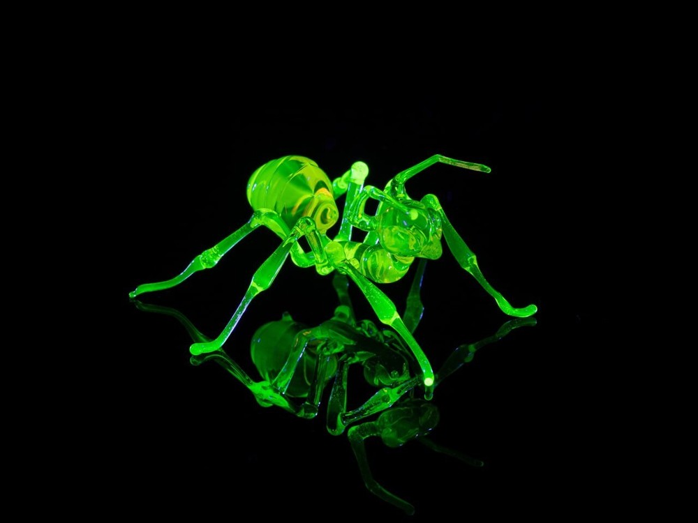 Uranium Glass Ant Figurine Glows in the Dark Handmade Miniature Insect Sculpture