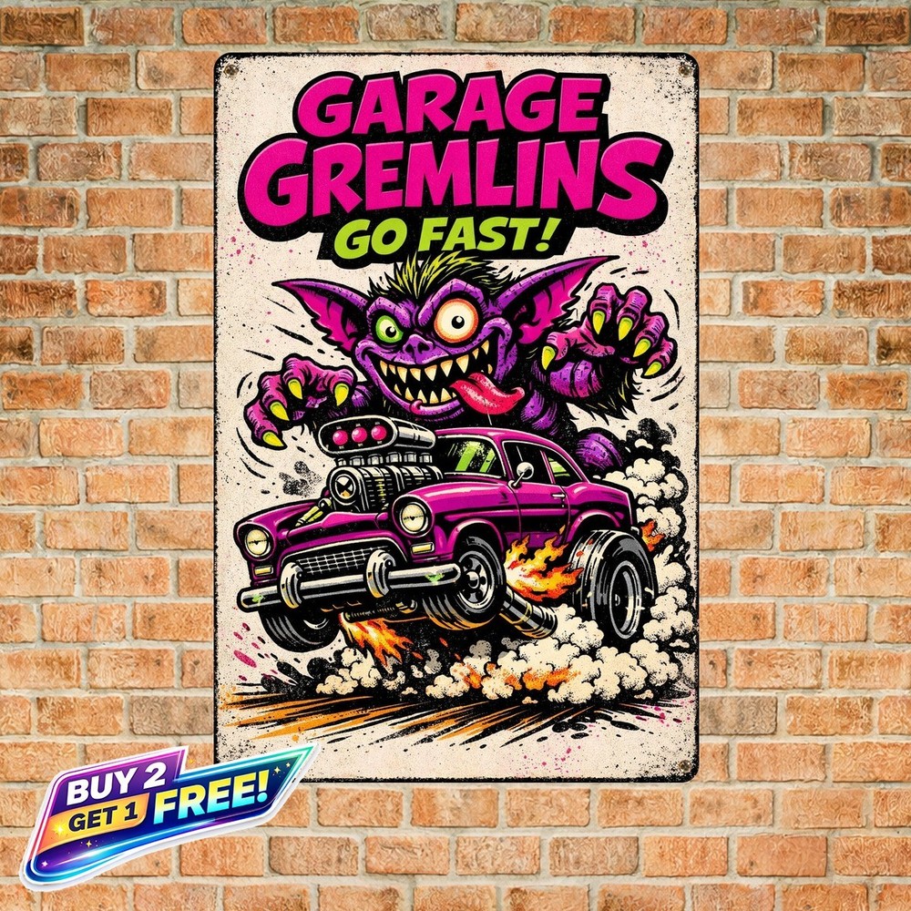 Wild Monster Driver Retro Rod Cartoon Poster Metal Sign