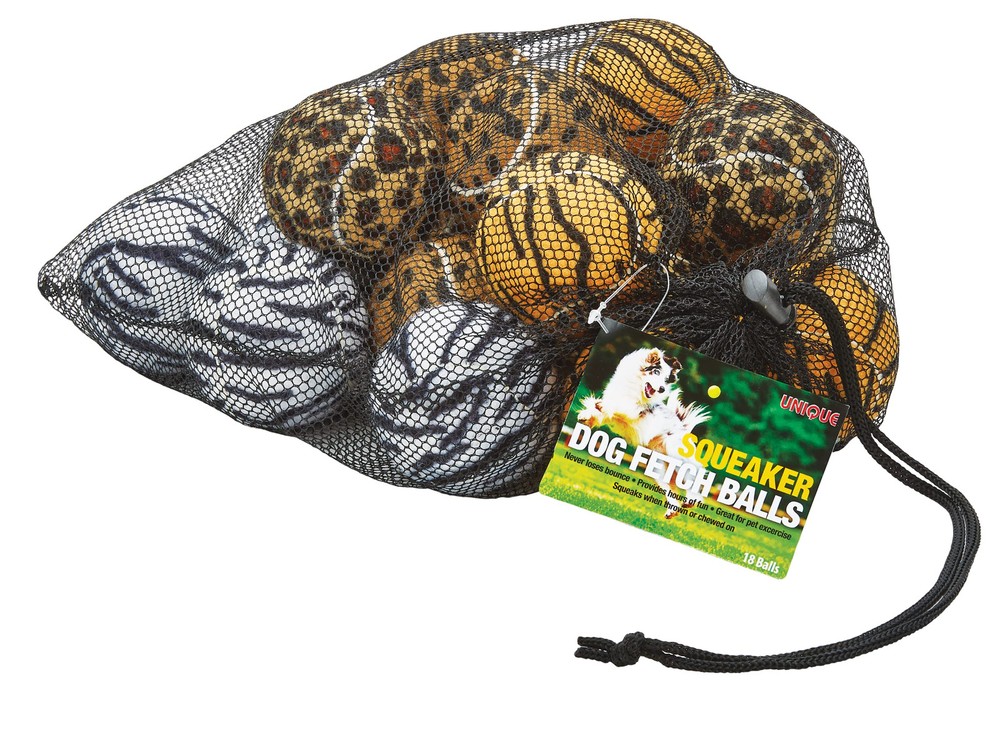 Dog Fetch Squeaker Balls Animal Prints 18 Pack