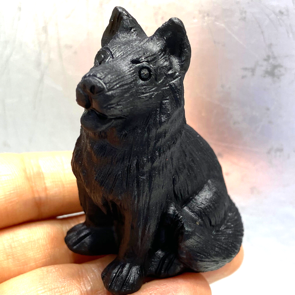 Hand-Carved Natural Obsidian Quartz Dog Skull Crystal for Reiki Healing