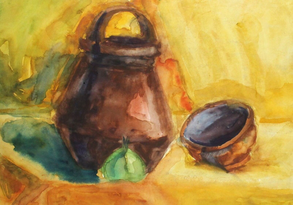 Expressionist composition still life watercolor painting