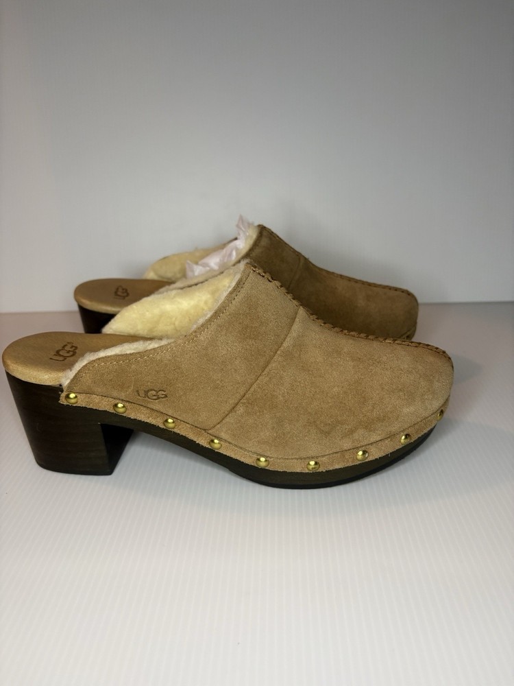 Ugg Kassi Clogs Chestnut Suede Shearling Lined Size 7 /1013601 EUC