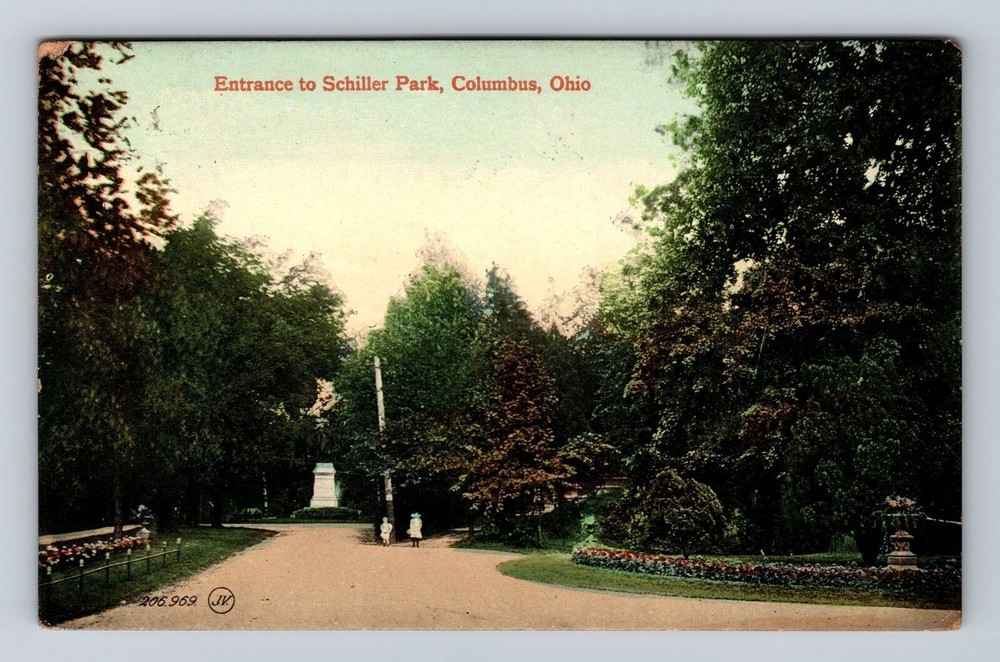 Columbus OH-Ohio, Entrance to Schiller Park, Antique Vintage c1910 Postcard