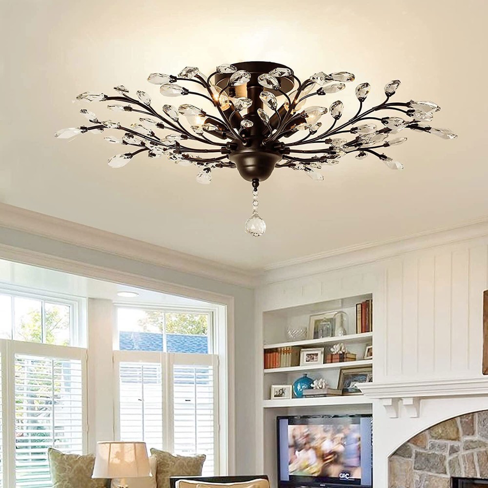 Metal Branches Crystal Chandelier 5-Light Home Decor Lighting Ceiling Fixtures