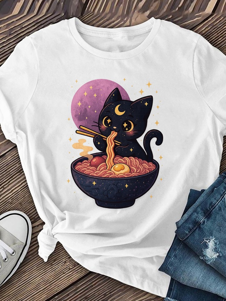 Celestial Ramen Cat T-Shirt | Kawaii Space Kitten Graphic Tee