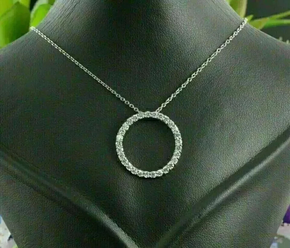 2Ct Round Lab Created Diamond Circle Of Life Charm Pendant 14K White Gold Plated