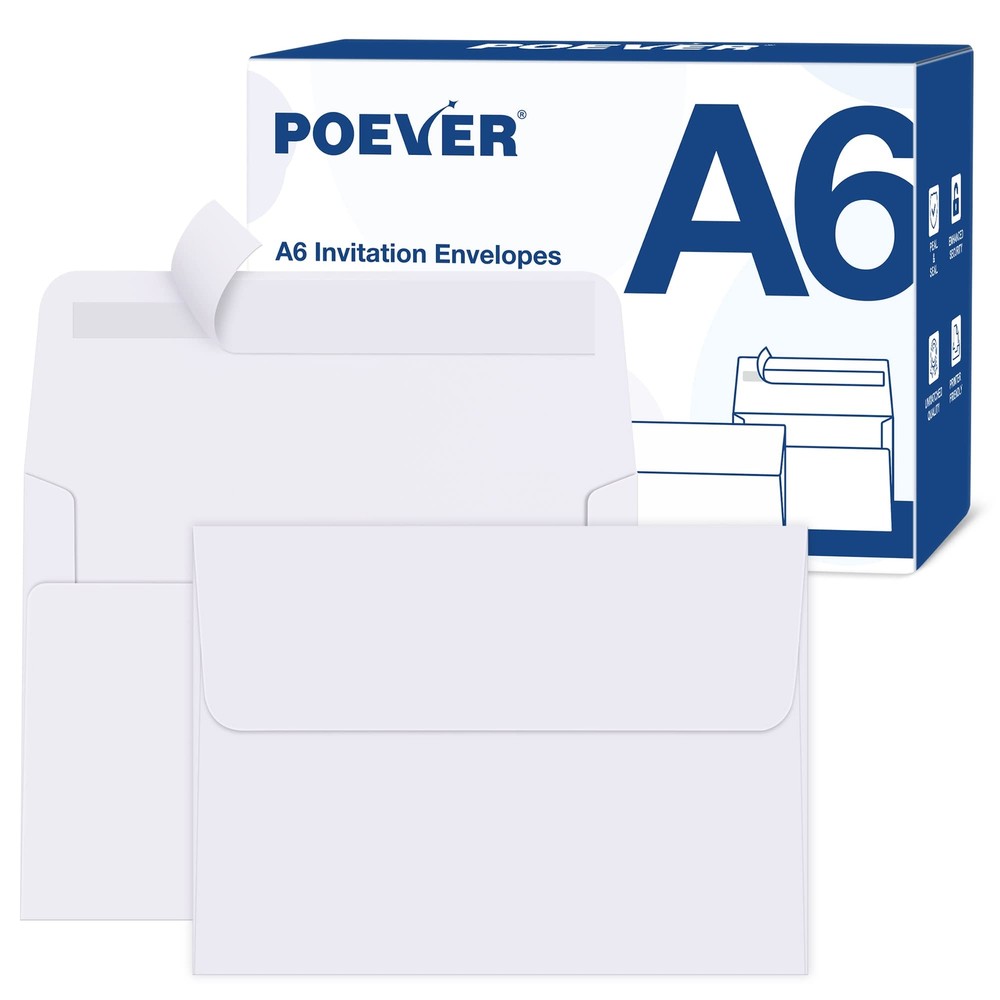 Poever A6 Invitation Envelopes 120 Pack White Envelopes 6.5 x 4.75 Self Seal ...