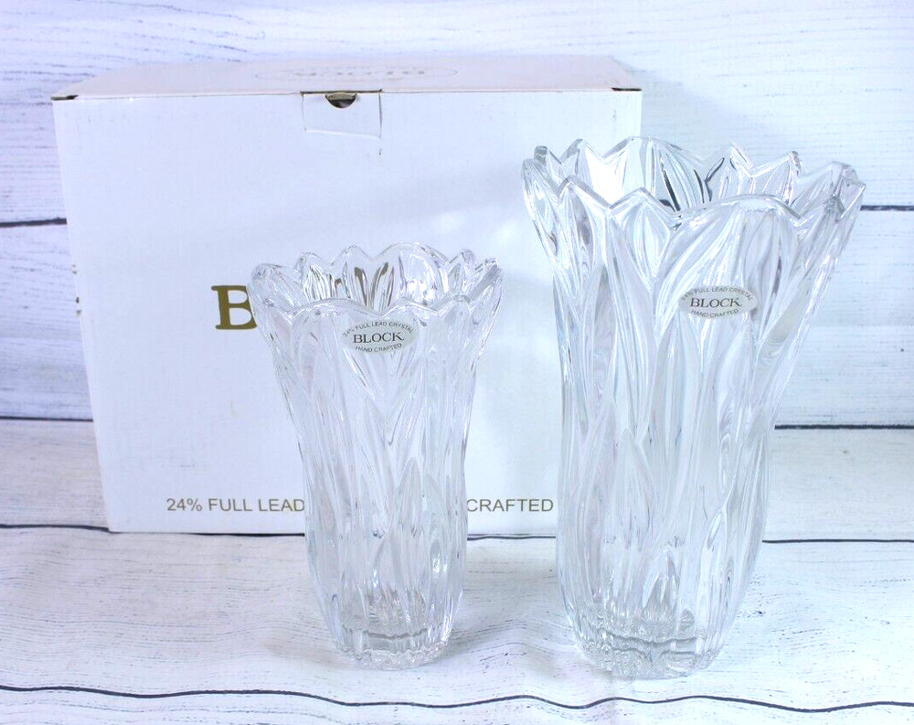 Block 24% Full Lead Crystal Hand Crafted Dual Tulip Vase Set 8