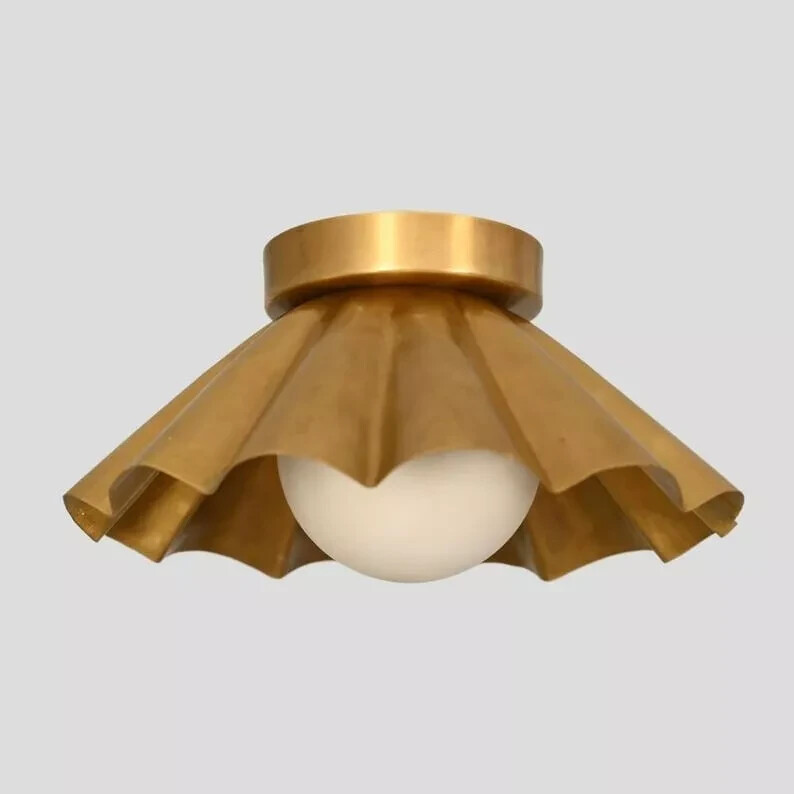 Flush mount Ceiling light Italian Brass Pendant Handmade Glass Globe Mid Century