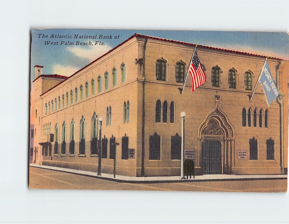 Postcard The Atlantic National Bank of West Palms Beach Florida USA