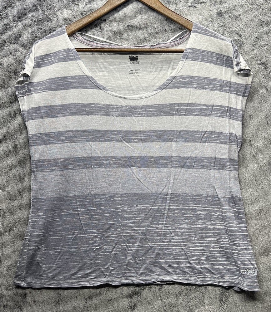 Levi's Short Sleeve Logo T-Shirt Woman’s Size XL White And Gray Striped