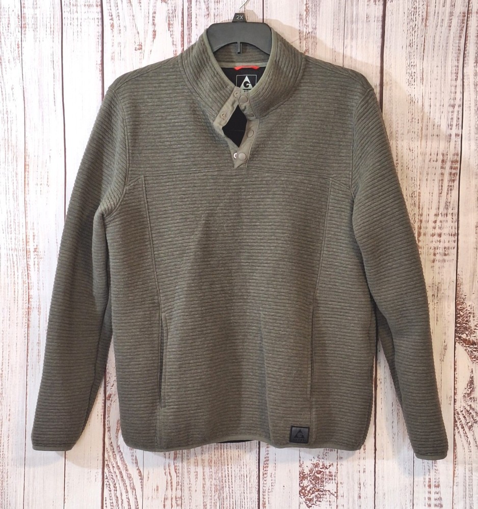 Gerry Pullover Sweater Mens XL Green Ribbed Half Button High Neck Henley