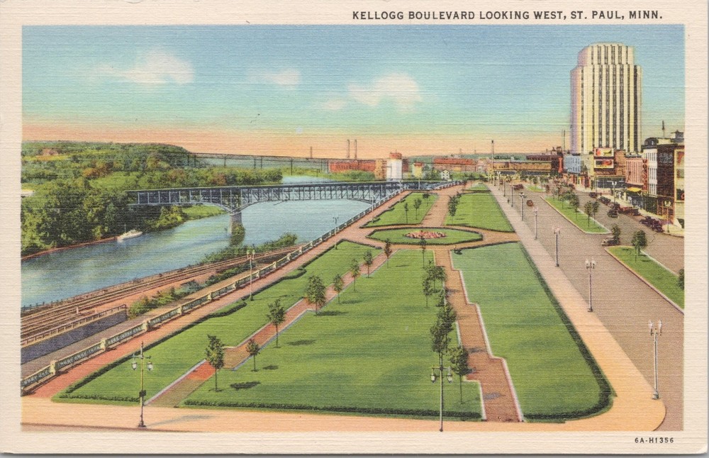 St Paul Minnesota~Kellogg Boulevard West~Bridge~Linen Vintage Postcard