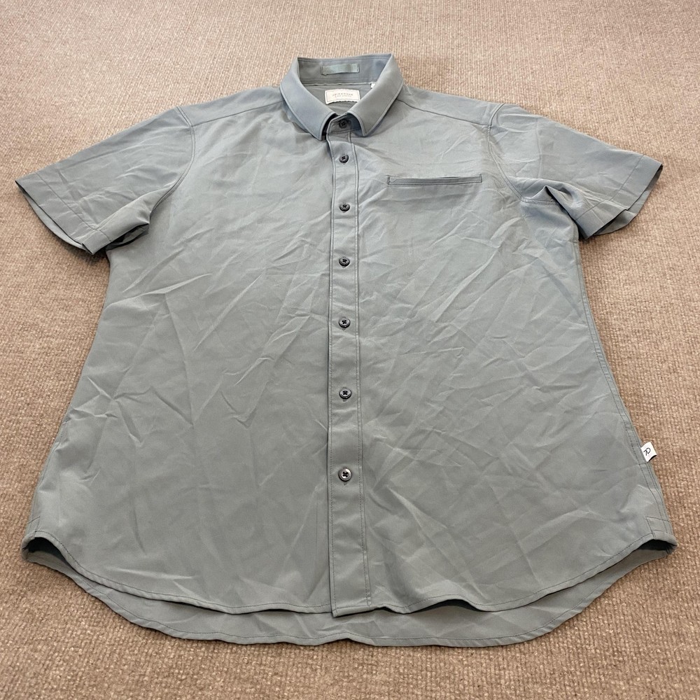7 Diamonds Shirt Mens Medium Gray Grant 4-Way Stretch Short Sleeve Button Up