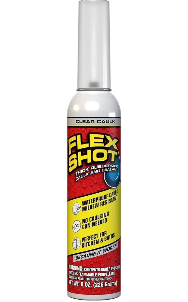 Flex Shot CLEAR Flexible Rubberized Silicone Caulk Sealant Waterproof 8oz Clear