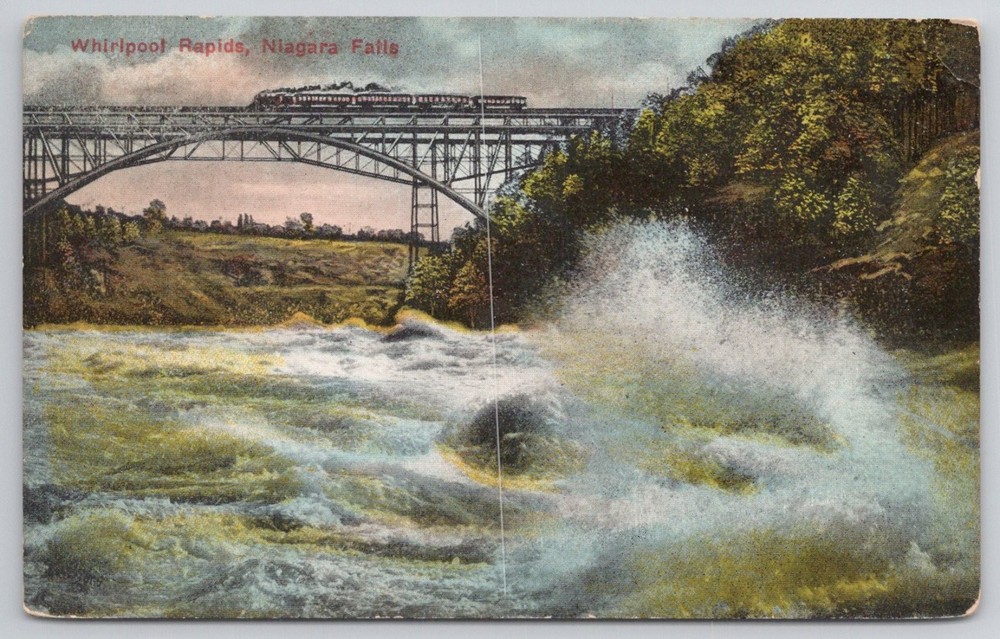 Whirlpool Rapids Niagara Falls Train Bridge Vintage Postcard Unposted