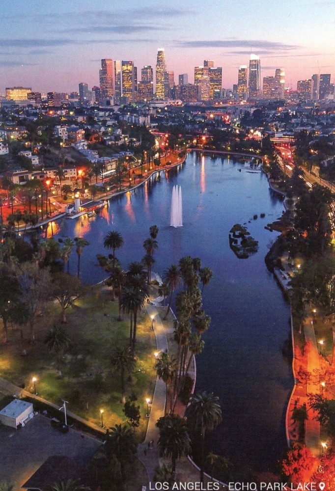 Echo Park Lake and Skyline, Los Angeles, California --New POSTCARD