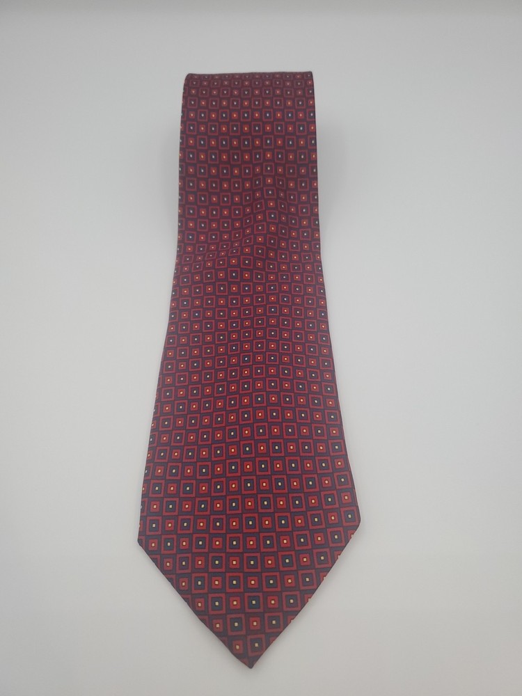 Barneys New York Silk Tie Navy Blue & Maroon  Geometric  Made In Italy Hand Sewn