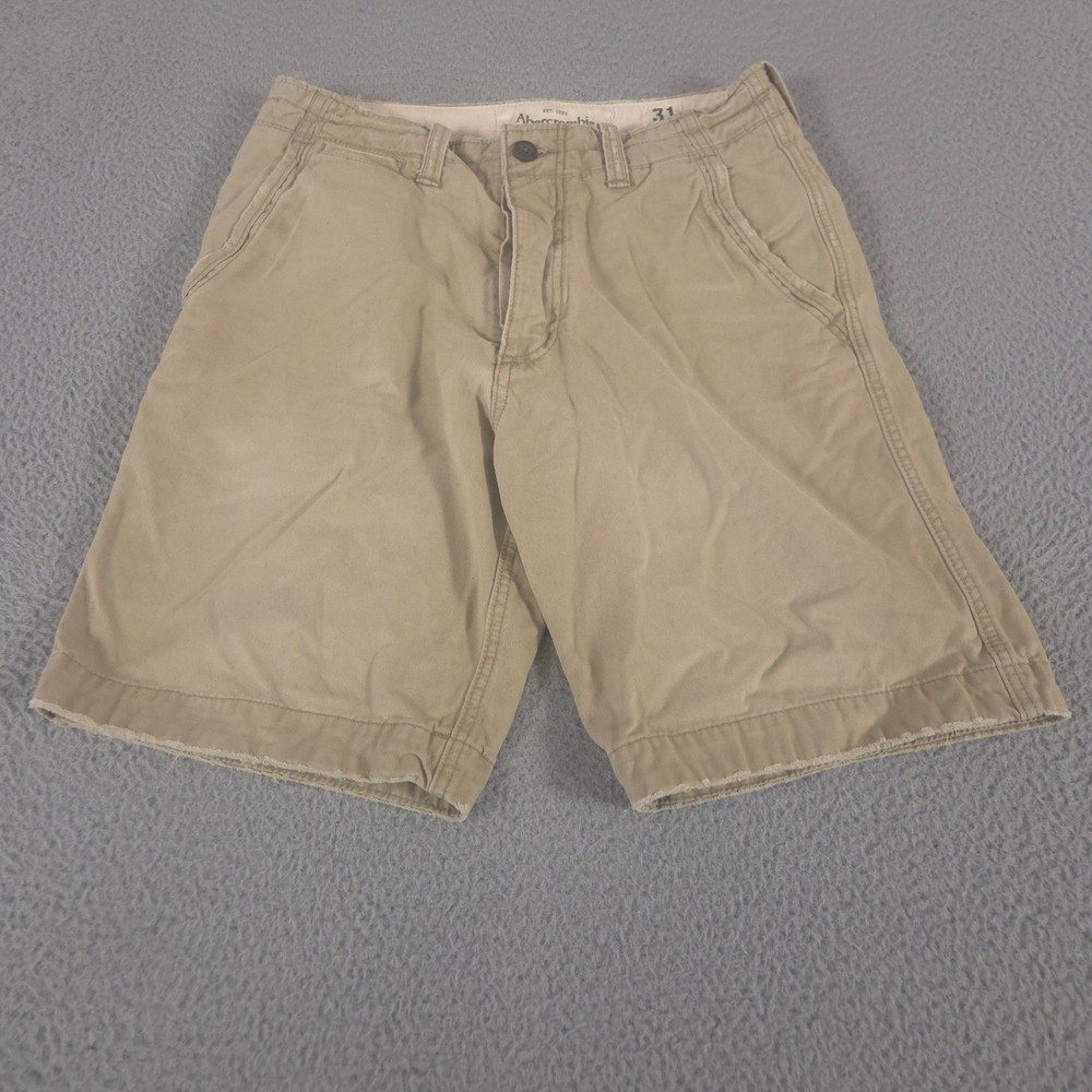 Abercrombie & Fitch Shorts Men 31 Khaki Tan Button Fly Cotton Twill Chino Y2K