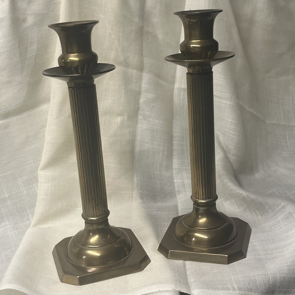 Vintage Set Of (2) Solid 10” Brass Candlesticks