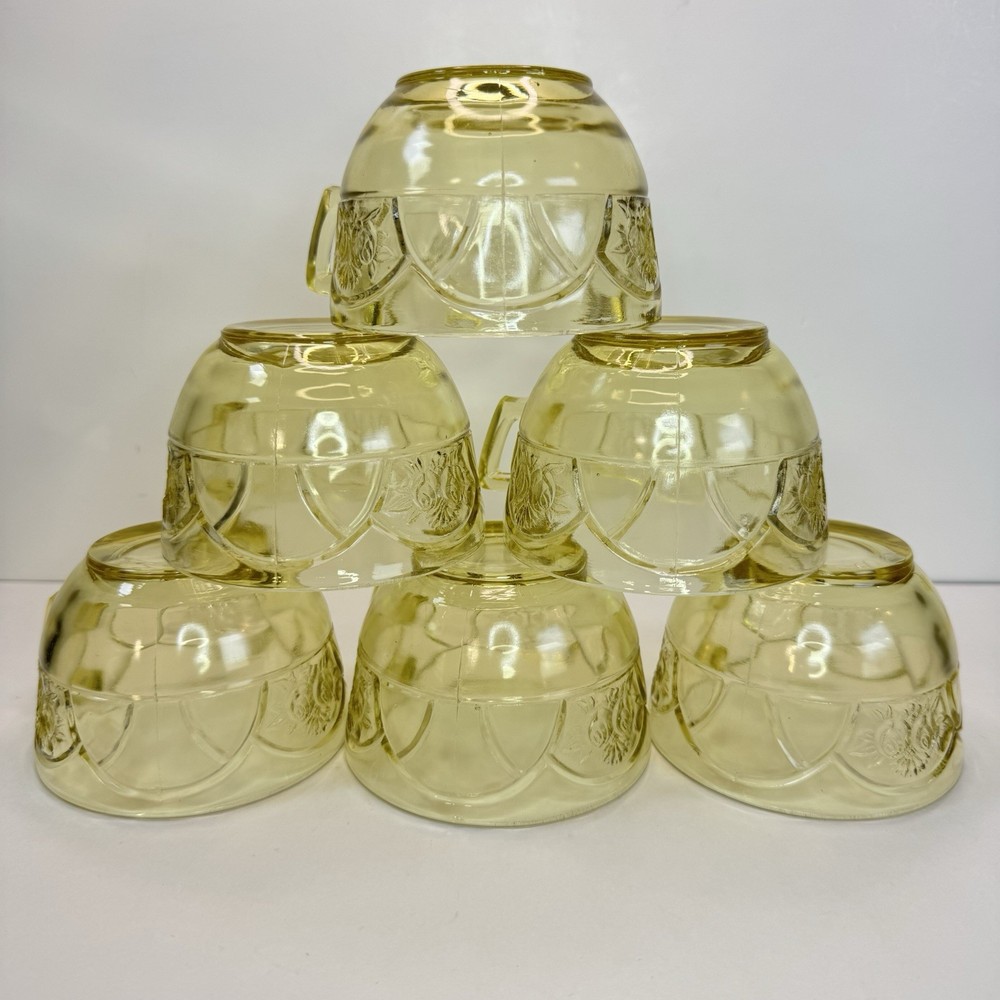 Vintage Federal Depression Glass Amber Yellow Rose Dutch Tea Cup Lot Of 6 EUC