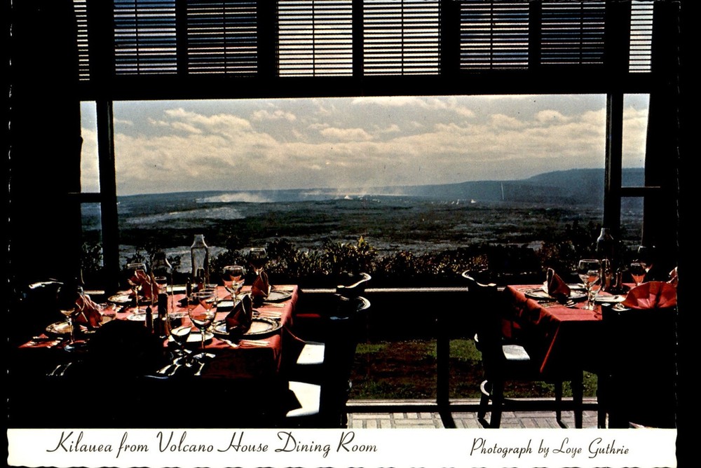 Kilauea Volcano from Volcano House Dining Room, Hawaii, 1960s Postcard
